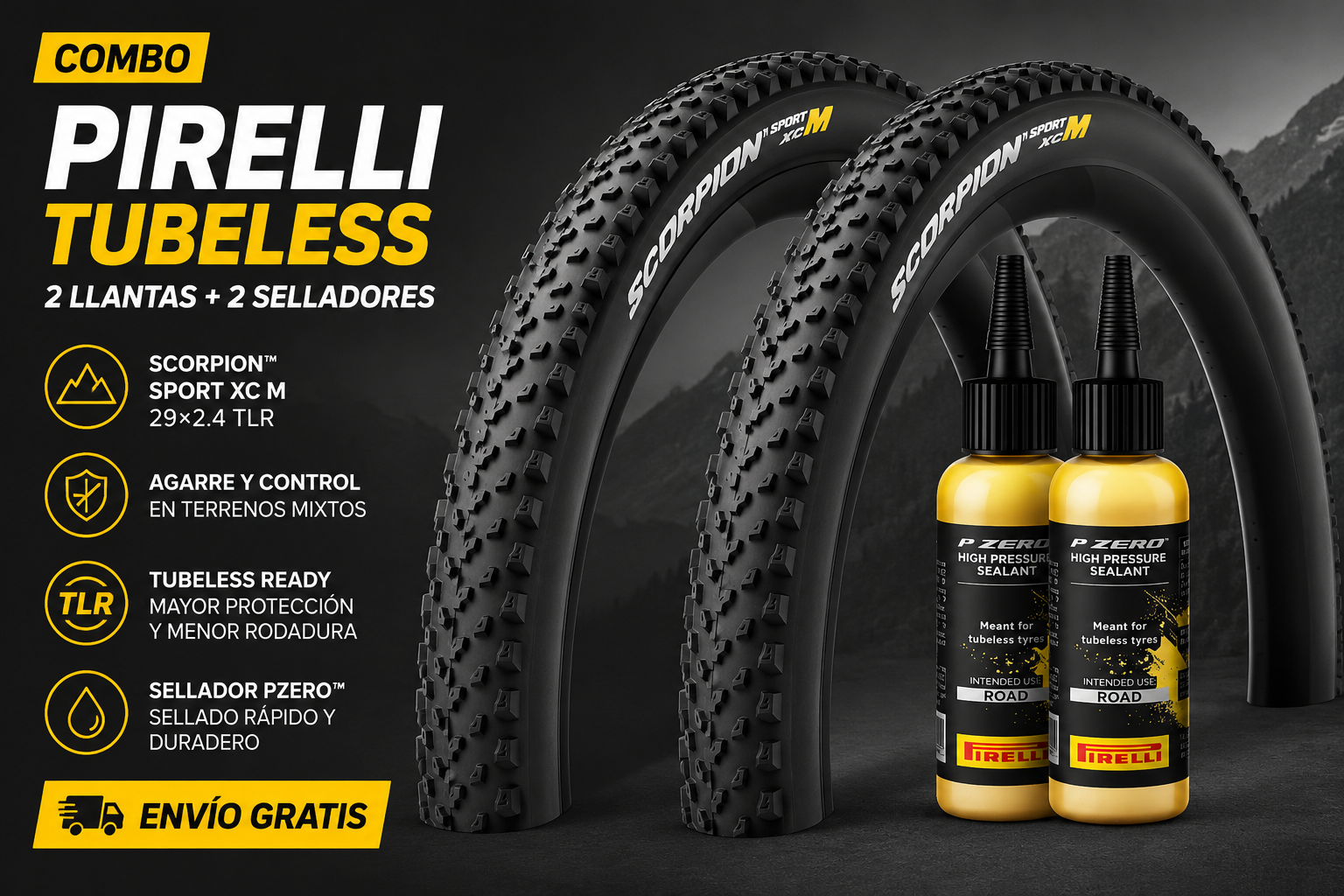 Kit Pirelli Scorpion Sport XC M 29×2.4 Tubeless – 2 Llantas + Sellador